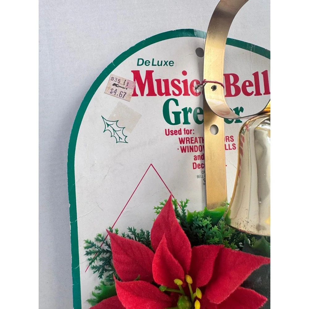 Vintage Deluxe Musical Bell Greeter Poinsettia Christmas Door Wreath Decor Kmart